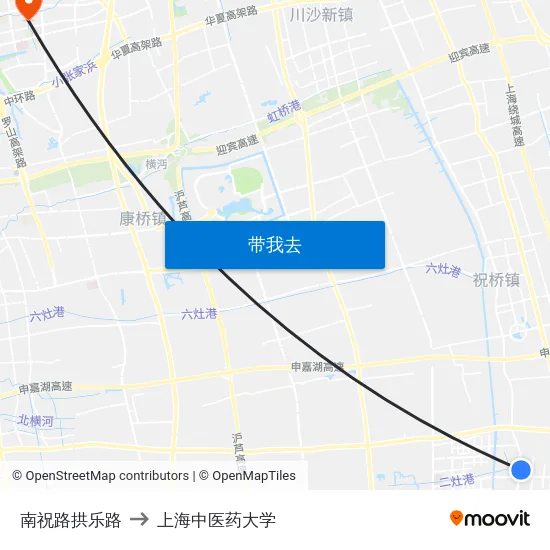 南祝路拱乐路 to 上海中医药大学 map
