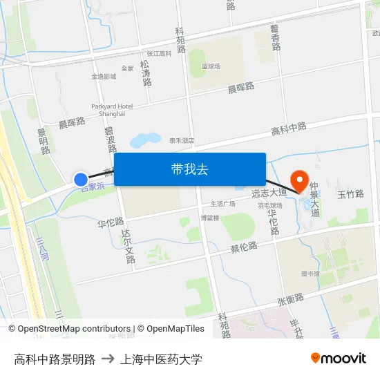 高科中路景明路 to 上海中医药大学 map