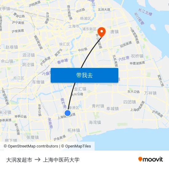 大润发超市 to 上海中医药大学 map