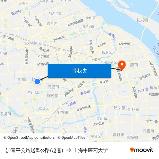 沪青平公路赵重公路(赵巷) to 上海中医药大学 map