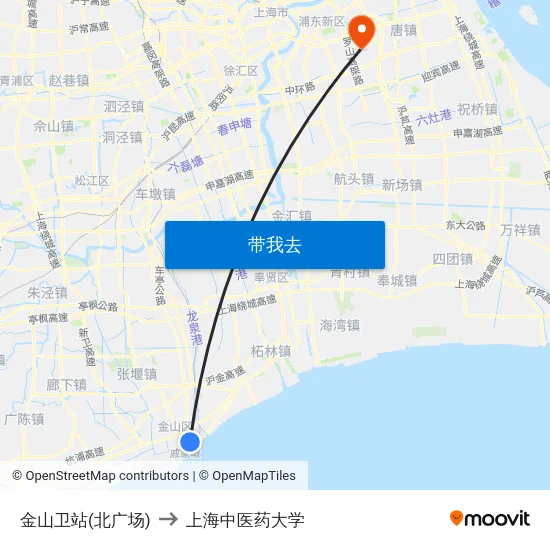 金山卫站(北广场) to 上海中医药大学 map