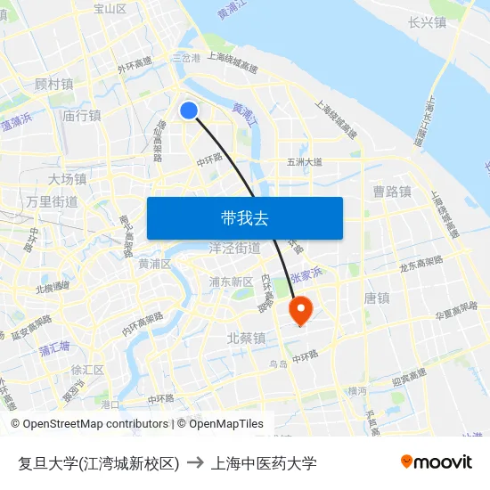复旦大学(江湾城新校区) to 上海中医药大学 map