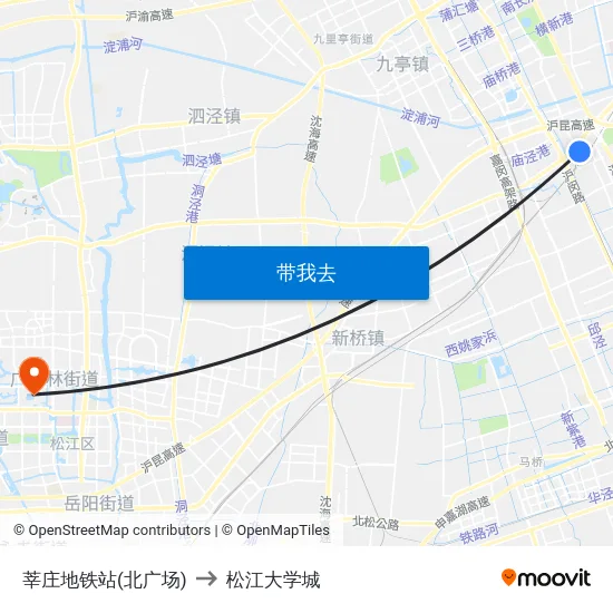 莘庄地铁站(北广场) to 松江大学城 map