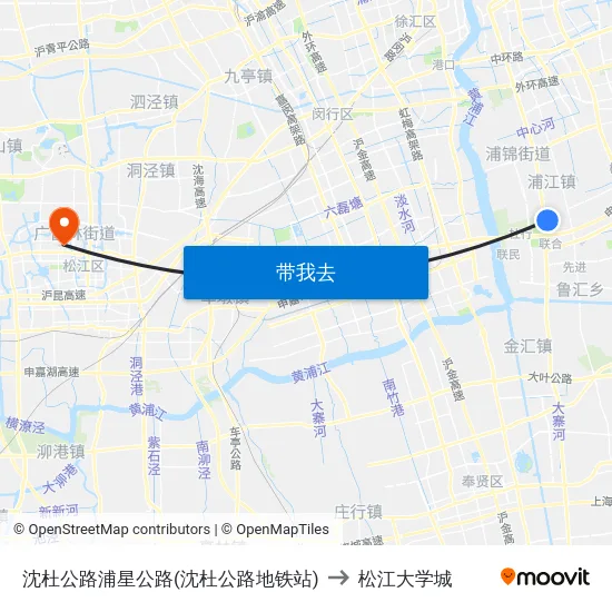 沈杜公路浦星公路(沈杜公路地铁站) to 松江大学城 map