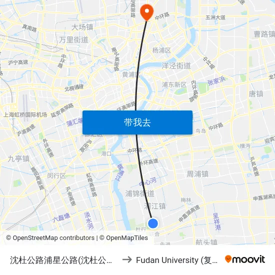 沈杜公路浦星公路(沈杜公路地铁站) to Fudan University (复旦大学) map
