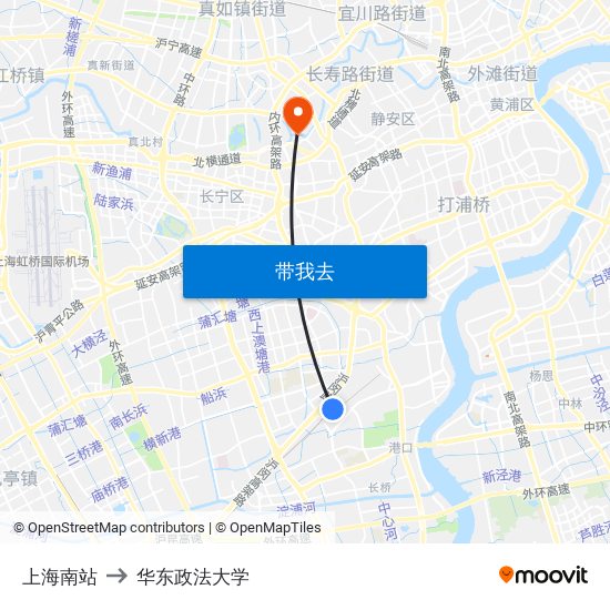 上海南站 to 华东政法大学 map