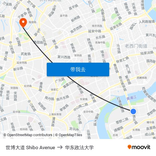 世博大道 Shibo Avenue to 华东政法大学 map