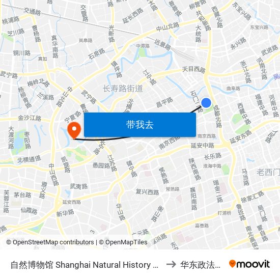 自然博物馆 Shanghai Natural History Museum to 华东政法大学 map