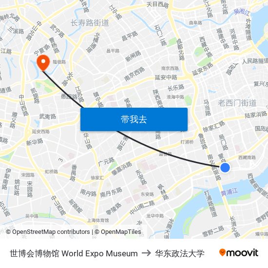 世博会博物馆 World Expo Museum to 华东政法大学 map