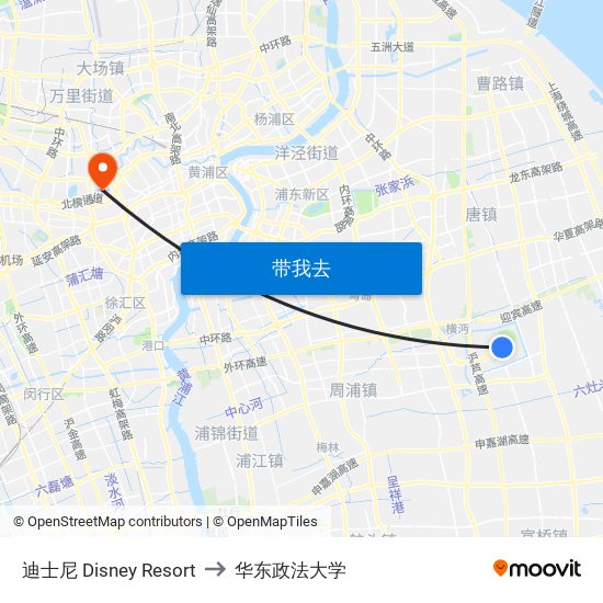 迪士尼 Disney Resort to 华东政法大学 map
