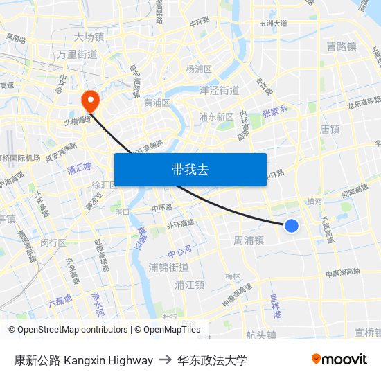 康新公路 Kangxin Highway to 华东政法大学 map
