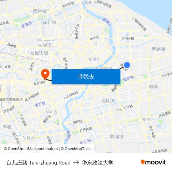 台儿庄路 Taierzhuang Road to 华东政法大学 map