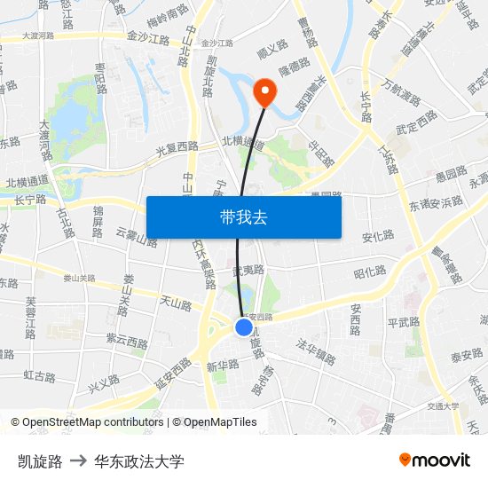 凯旋路 to 华东政法大学 map