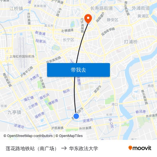 莲花路地铁站（南广场） to 华东政法大学 map