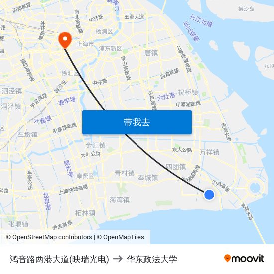 鸿音路两港大道(映瑞光电) to 华东政法大学 map