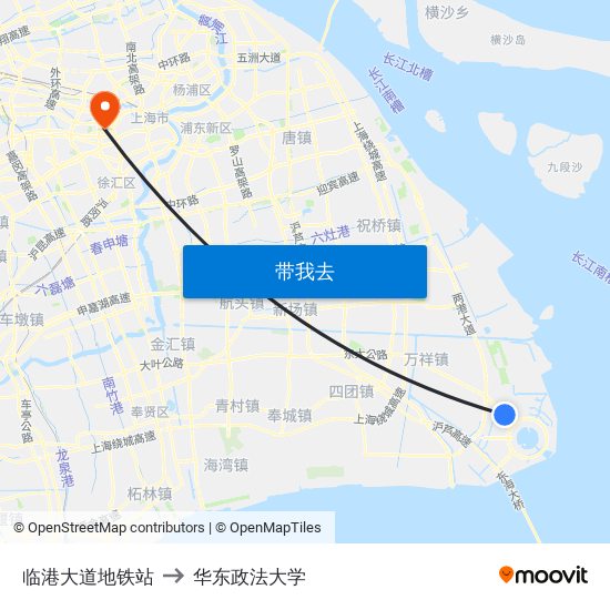 临港大道地铁站 to 华东政法大学 map