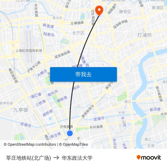 莘庄地铁站(北广场) to 华东政法大学 map