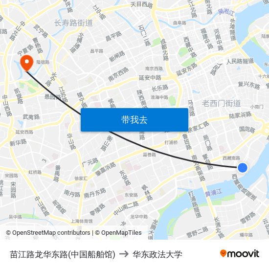 苗江路龙华东路(中国船舶馆) to 华东政法大学 map