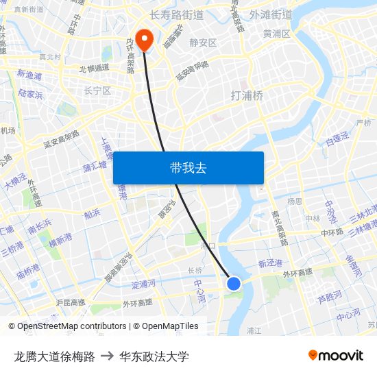 龙腾大道徐梅路 to 华东政法大学 map