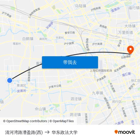 清河湾路漕盈路(西) to 华东政法大学 map