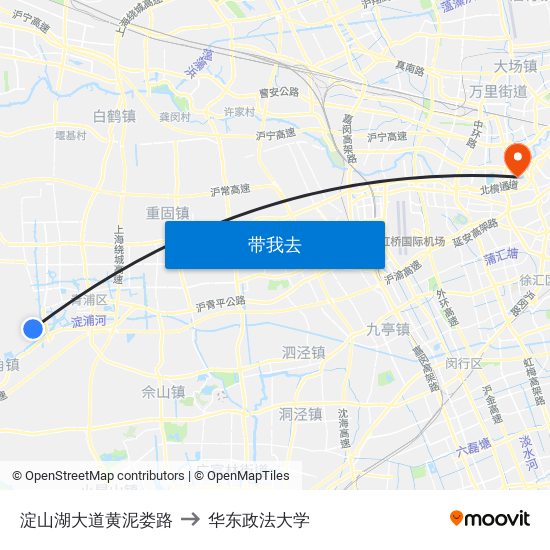 淀山湖大道黄泥娄路 to 华东政法大学 map