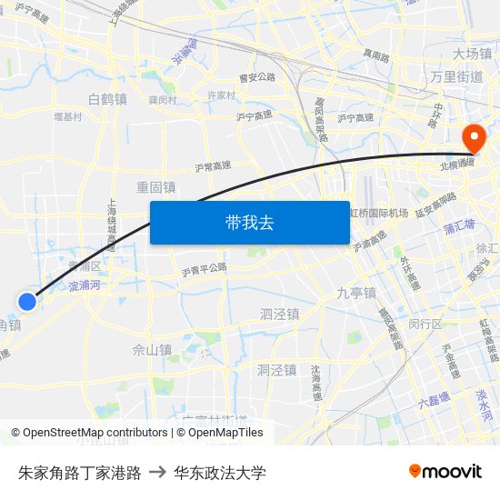 朱家角路丁家港路 to 华东政法大学 map