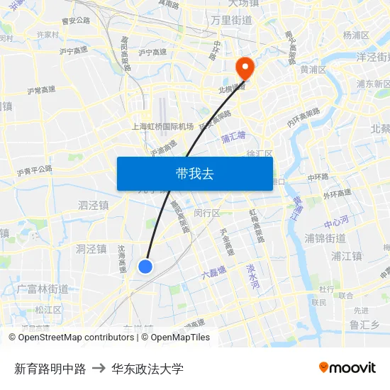 新育路明中路 to 华东政法大学 map
