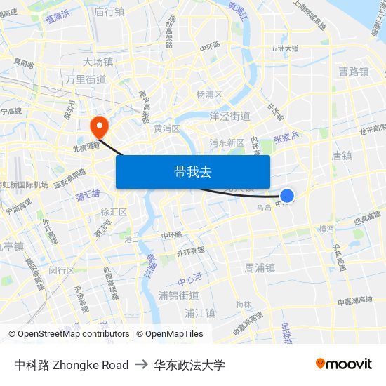 中科路 Zhongke Road to 华东政法大学 map