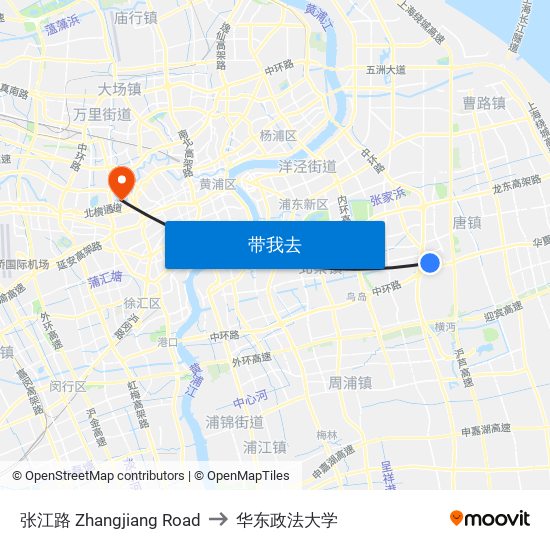 张江路 Zhangjiang Road to 华东政法大学 map