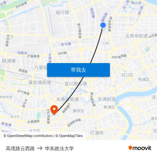 高境路云西路 to 华东政法大学 map