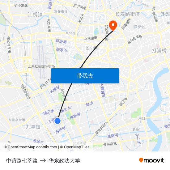 中谊路七莘路 to 华东政法大学 map