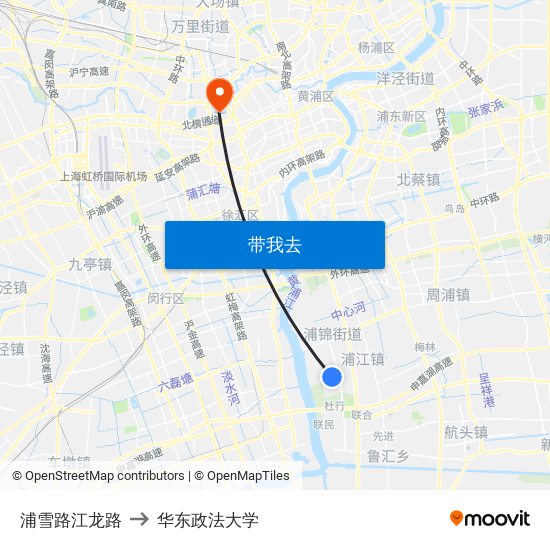 浦雪路江龙路 to 华东政法大学 map