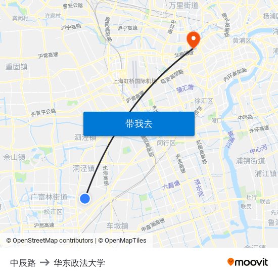中辰路 to 华东政法大学 map