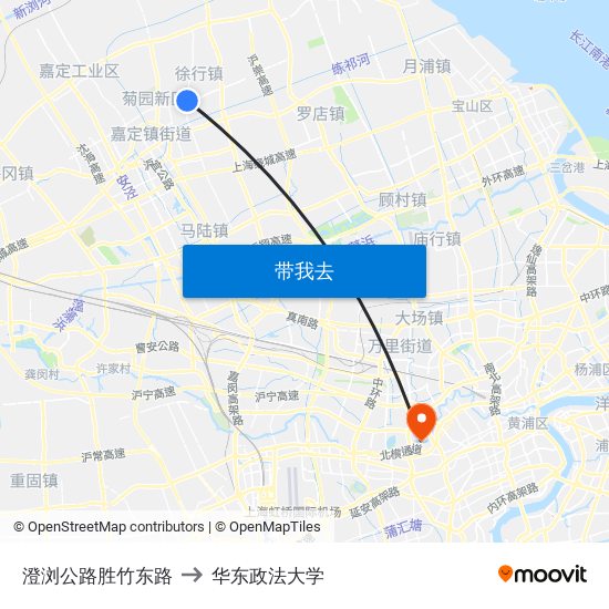 澄浏公路胜竹东路 to 华东政法大学 map