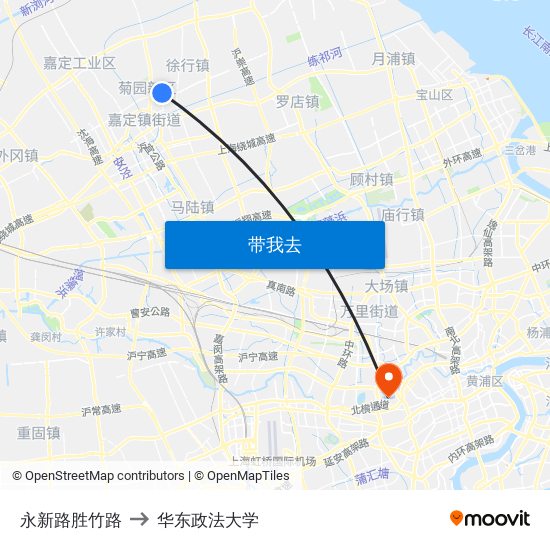 永新路胜竹路 to 华东政法大学 map