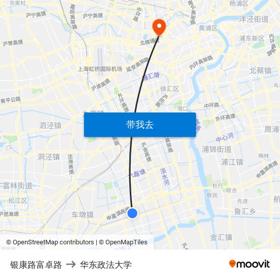 银康路富卓路 to 华东政法大学 map