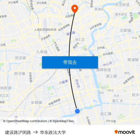 建设路沪闵路 to 华东政法大学 map