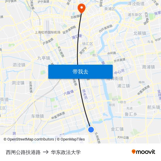 西闸公路扶港路 to 华东政法大学 map