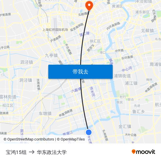 宝鸿15组 to 华东政法大学 map