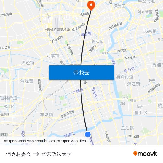浦秀村委会 to 华东政法大学 map