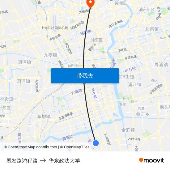 展发路鸿程路 to 华东政法大学 map