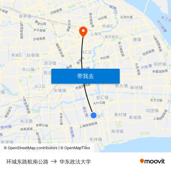 环城东路航南公路 to 华东政法大学 map