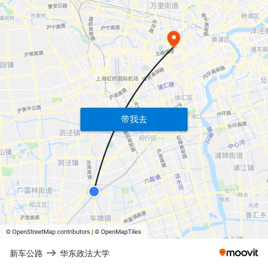 新车公路 to 华东政法大学 map