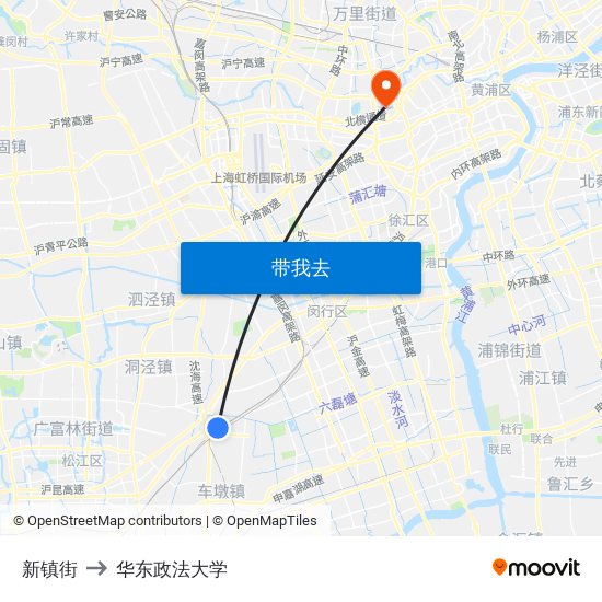 新镇街 to 华东政法大学 map