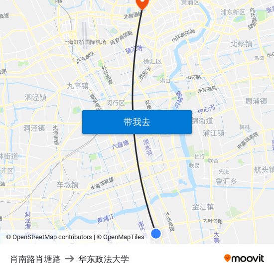 肖南路肖塘路 to 华东政法大学 map