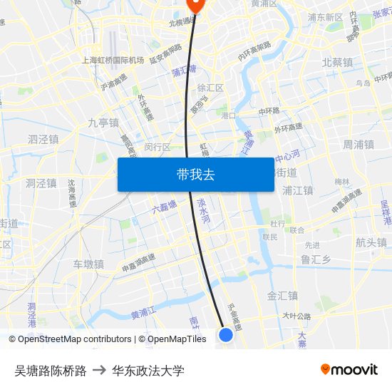 吴塘路陈桥路 to 华东政法大学 map