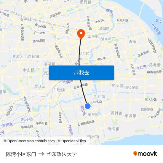 陈湾小区东门 to 华东政法大学 map