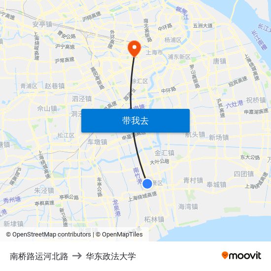 南桥路运河北路 to 华东政法大学 map