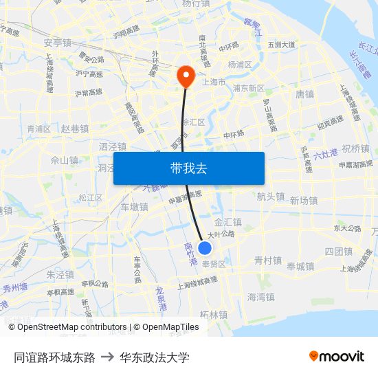 同谊路环城东路 to 华东政法大学 map