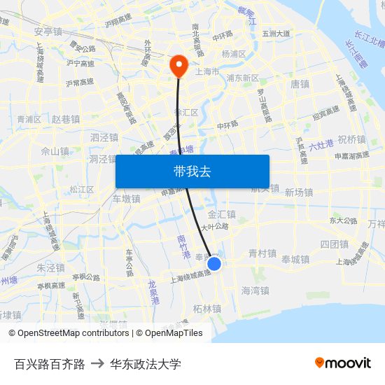 百兴路百齐路 to 华东政法大学 map